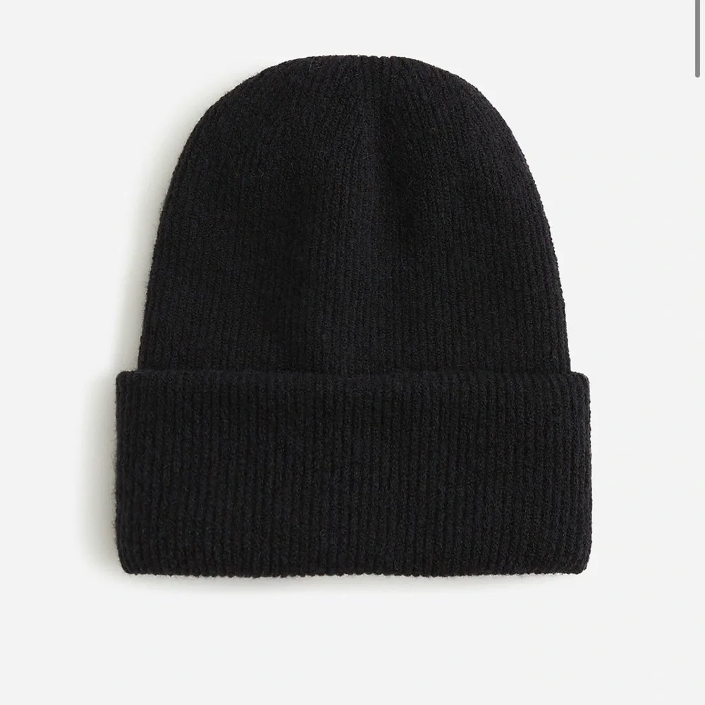 J. Crew Ribbed Beanie in Supersoft Yarn Black Hat Alpaca Wool